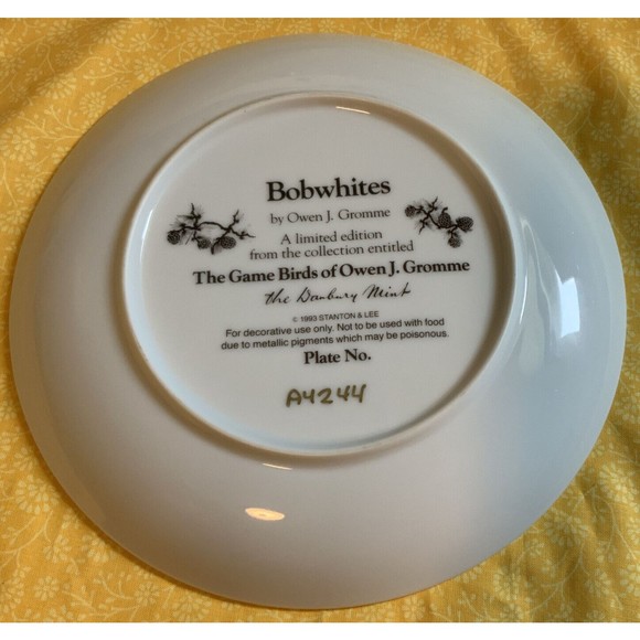 BOBWHITES Plate -The Game Birds of Owen J. Gromme, Danbury Mint Limited Edition - Picture 3 of 3